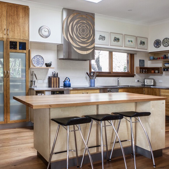 Bamboo, timber and recycled timber kitchen.