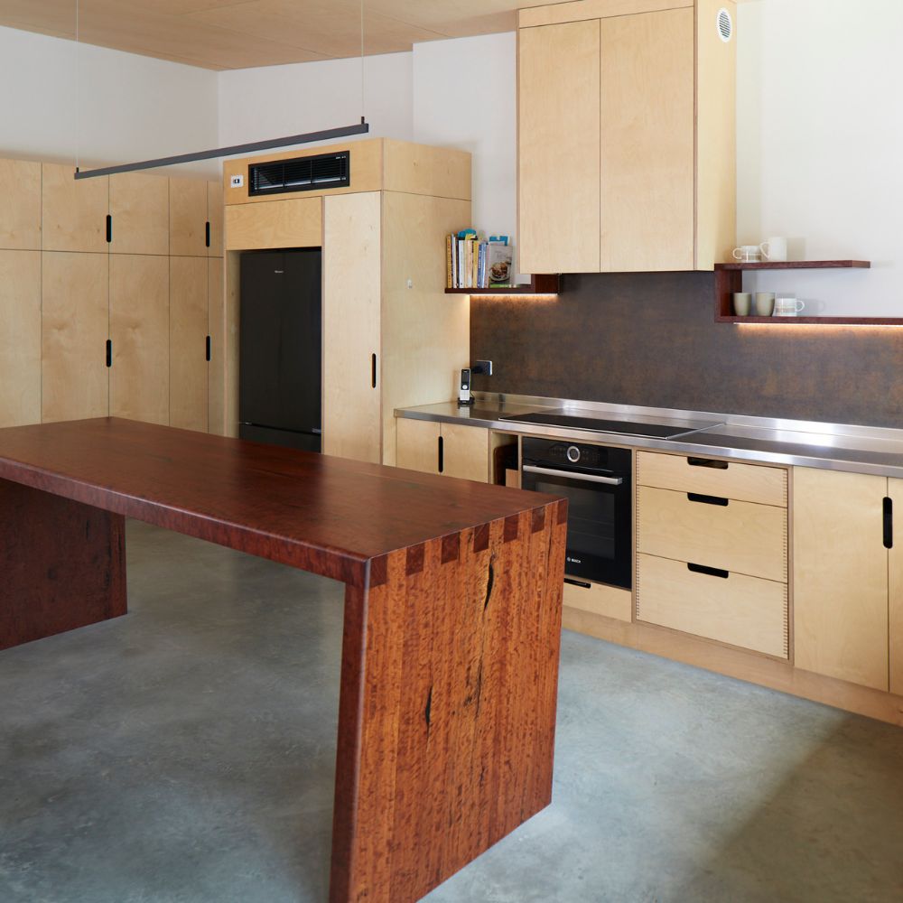 Plywood redgum and recycled timber kitchen and internal joinery