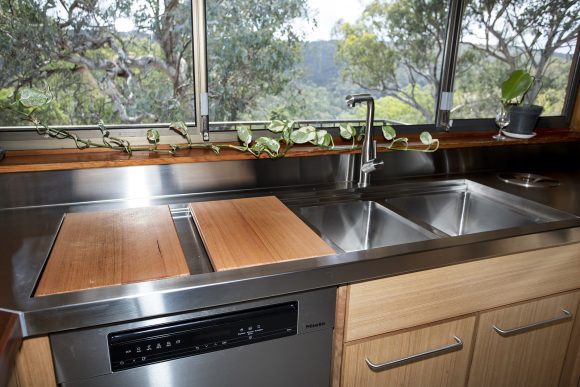 Stainless steel bench top.
